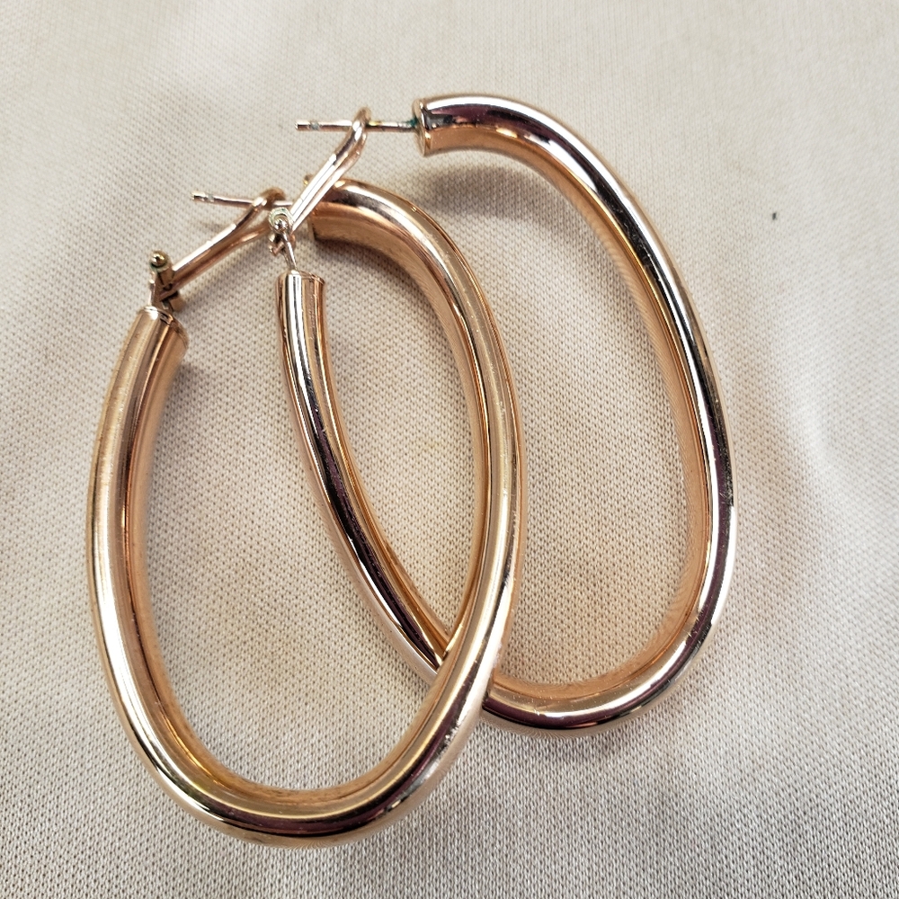 Milor Rose Gold Plated Bronze Large Oval Tube Hoop Earrings